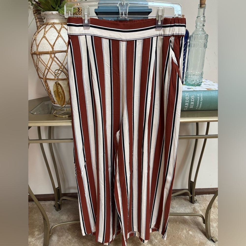 H&M Brown and White Striped Wide Leg Cropped Pants Size 10 Relaxed Fit Hi-Rise - Picture 3 of 8